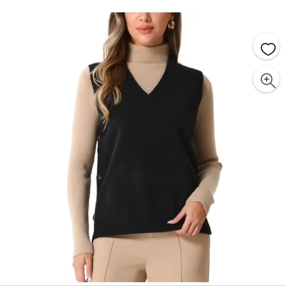 Allegra K Knit Sweater Vest Top for Women's Sleeveless Ribbed V Neck Pullover Ve